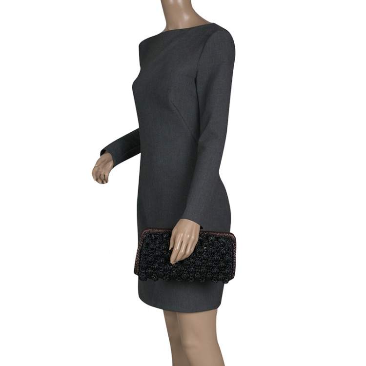 Pre Owned Missoni Black Crochet Straw Clutch
