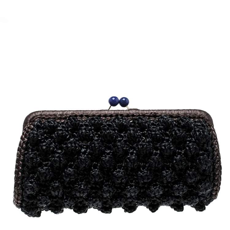 Pre Owned Missoni Black Crochet Straw Clutch