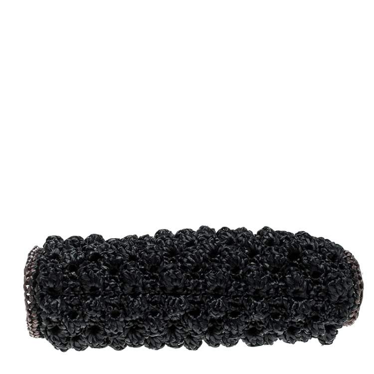 Pre Owned Missoni Black Crochet Straw Clutch