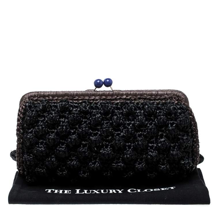 Pre Owned Missoni Black Crochet Straw Clutch