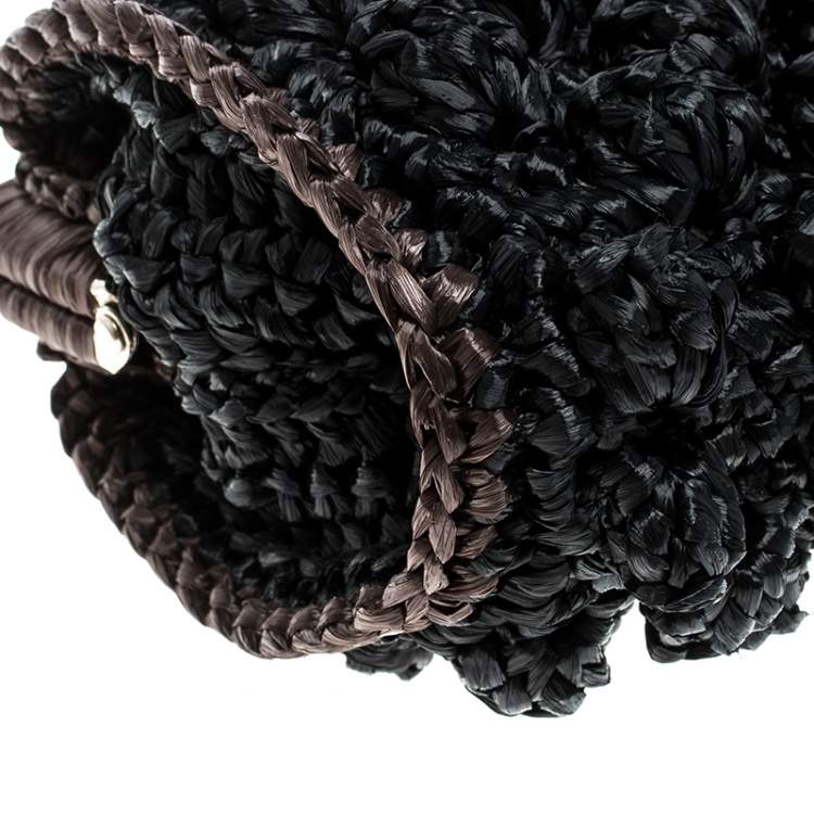 Pre Owned Missoni Black Crochet Straw Clutch