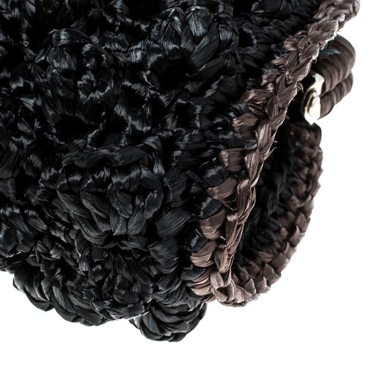 Pre Owned Missoni Black Crochet Straw Clutch
