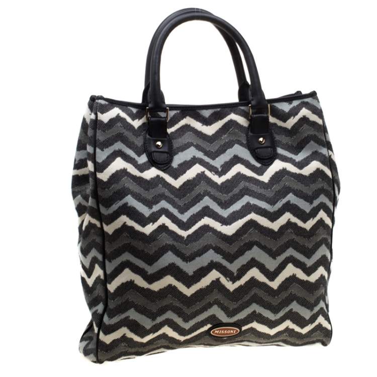 Pre Owned Missoni Multicolor Wave Printed Canvas and Leather Tote