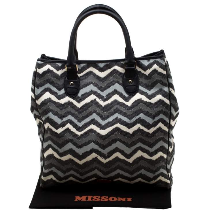 Pre Owned Missoni Multicolor Wave Printed Canvas and Leather Tote