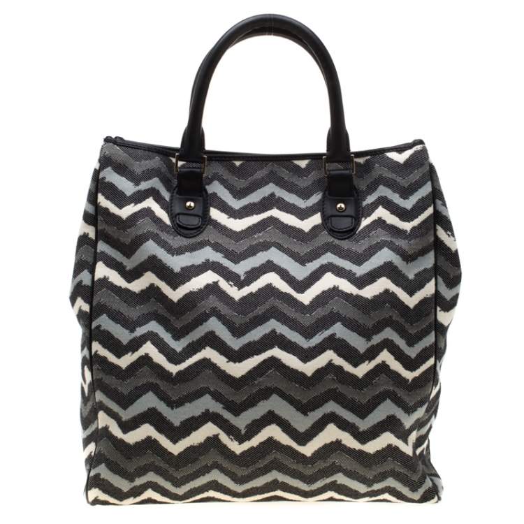 Pre Owned Missoni Multicolor Wave Printed Canvas and Leather Tote