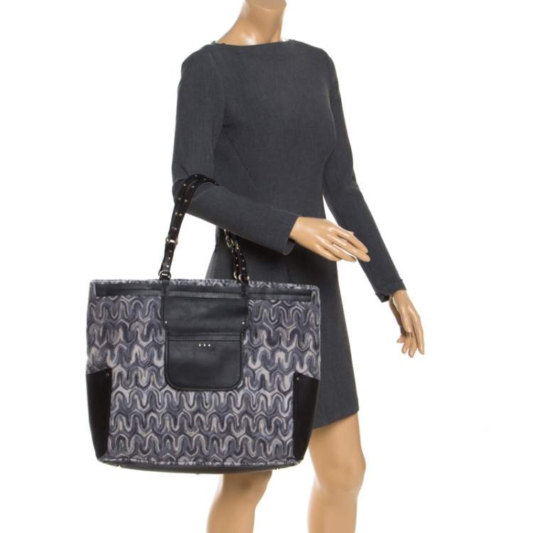 Pre Owned Missoni Grey/Back Fabric and Leather Shopper Tote