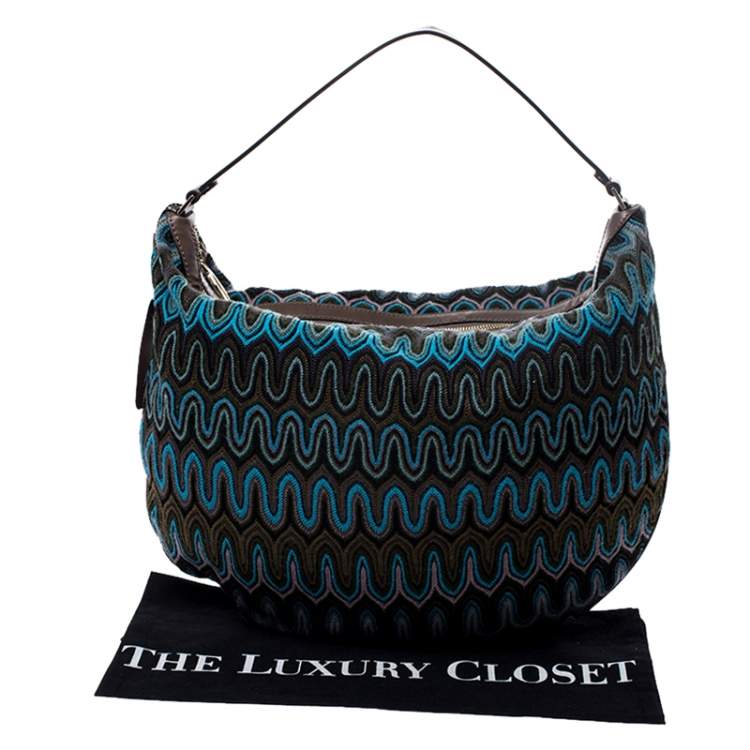 Pre Owned Missoni Green/Multicolor Fabric and Leather Weave Hobo