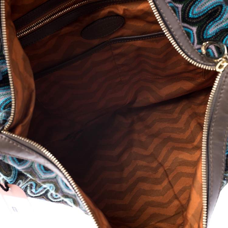 Pre Owned Missoni Green/Multicolor Fabric and Leather Weave Hobo