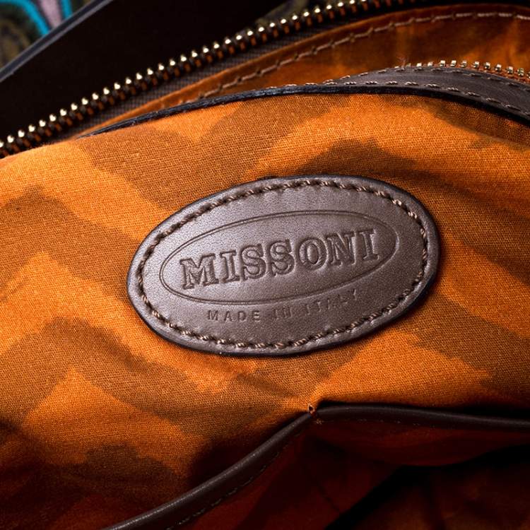 Pre Owned Missoni Green/Multicolor Fabric and Leather Weave Hobo