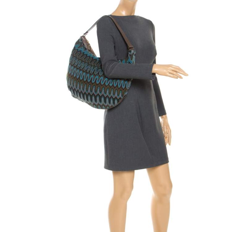 Pre Owned Missoni Green/Multicolor Fabric and Leather Weave Hobo