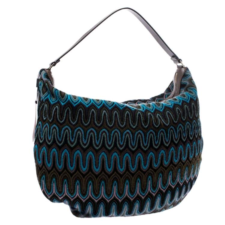 Pre Owned Missoni Green/Multicolor Fabric and Leather Weave Hobo