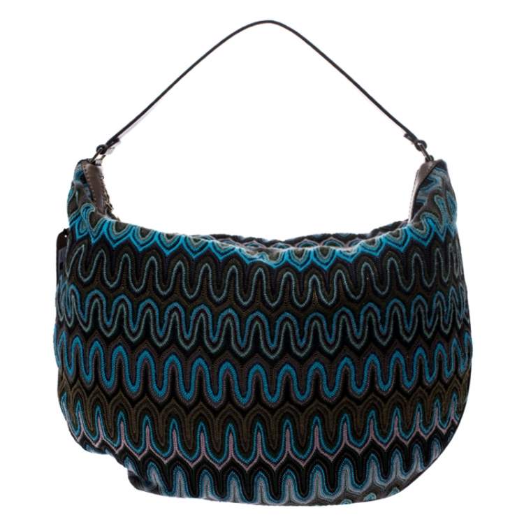 Pre Owned Missoni Green/Multicolor Fabric and Leather Weave Hobo