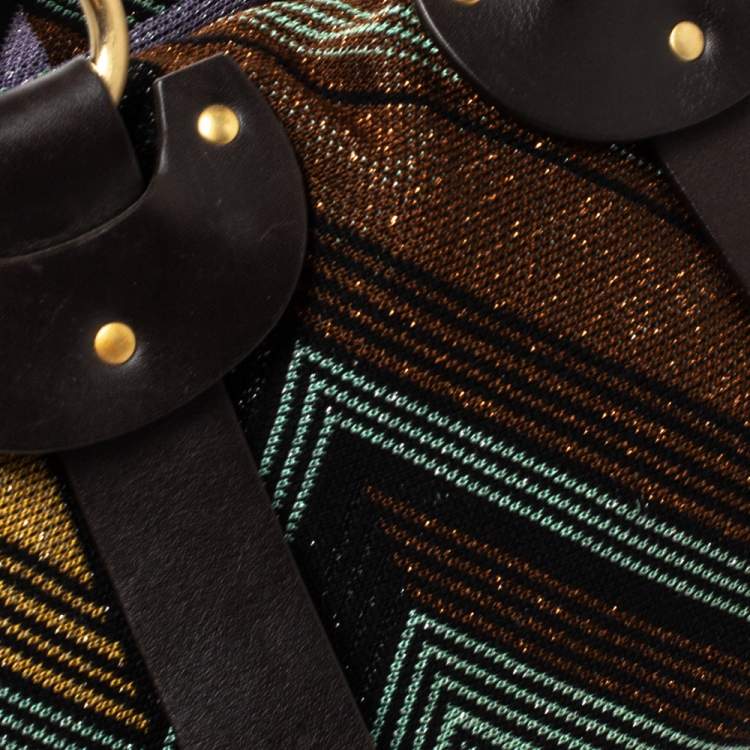 Pre Owned Missoni Multicolor Lamé Fabric and Leather Zipped Satchel