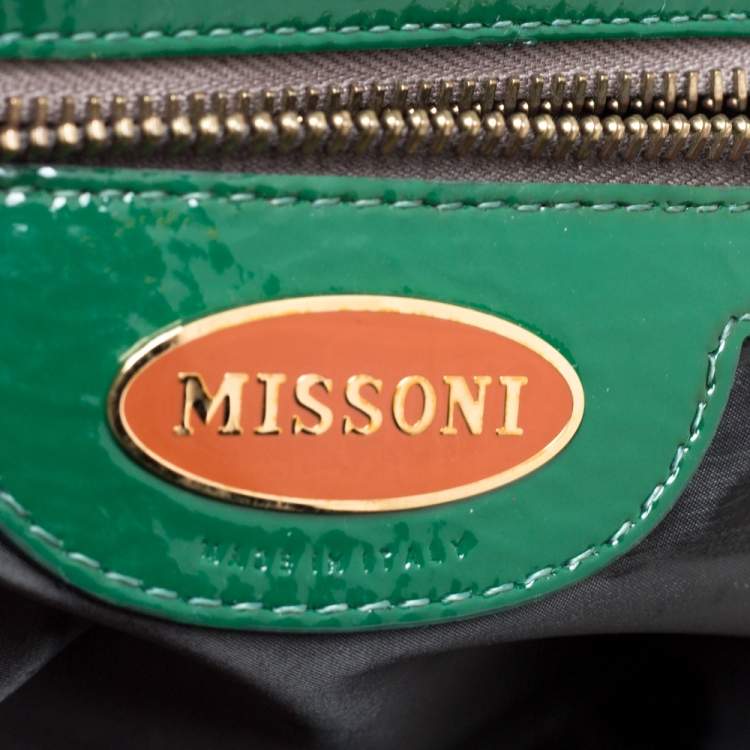 Pre Owned Missoni Green Patent Leather Kisslock Frame Clutch