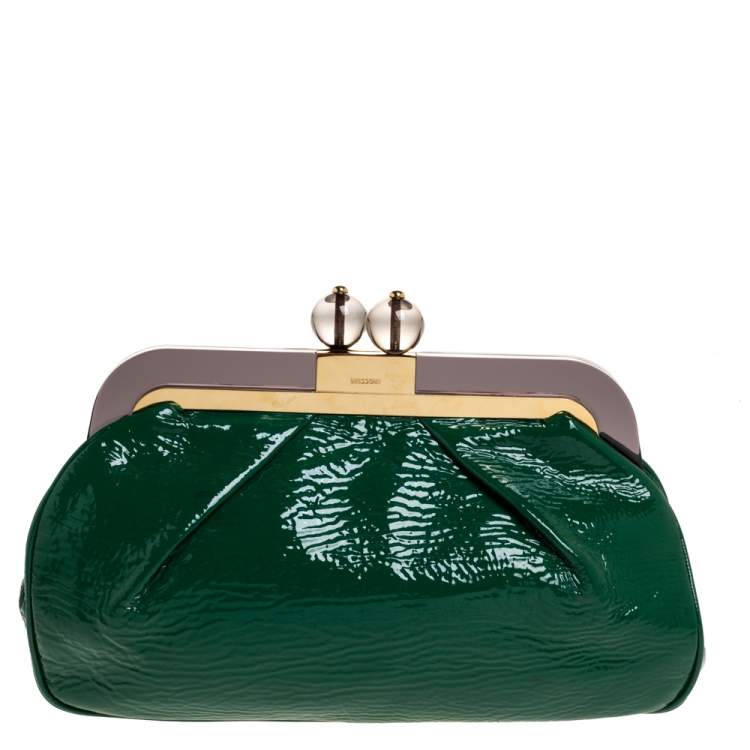 Pre Owned Missoni Green Patent Leather Kisslock Frame Clutch