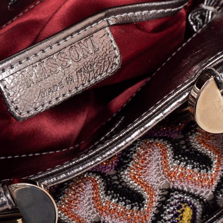 Pre Owned Missoni Multicolor Weave Fabric and Laminated Leather Tote