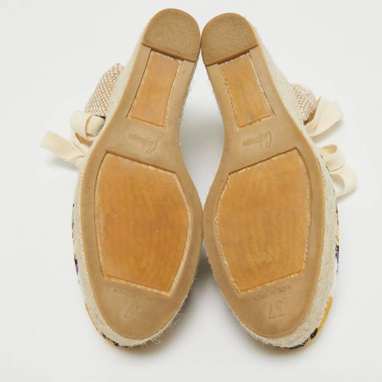 Pre Owned Missoni Multicolor Fabric Raffia Wedge Espadrilles Sandals Size 37
