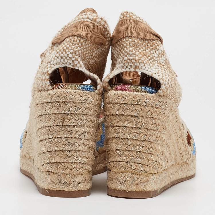 Pre Owned Missoni Multicolor Canvas and Lurex Fabric Wedge Sandals Size 40