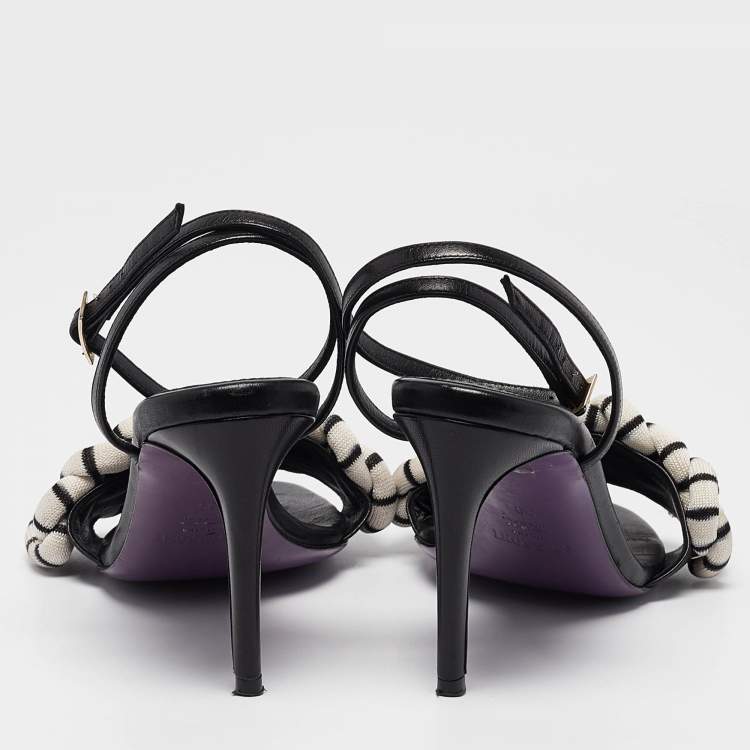 Pre Owned Missoni Black/White Fabric and Leather Ankle Strap Sandals Size 39