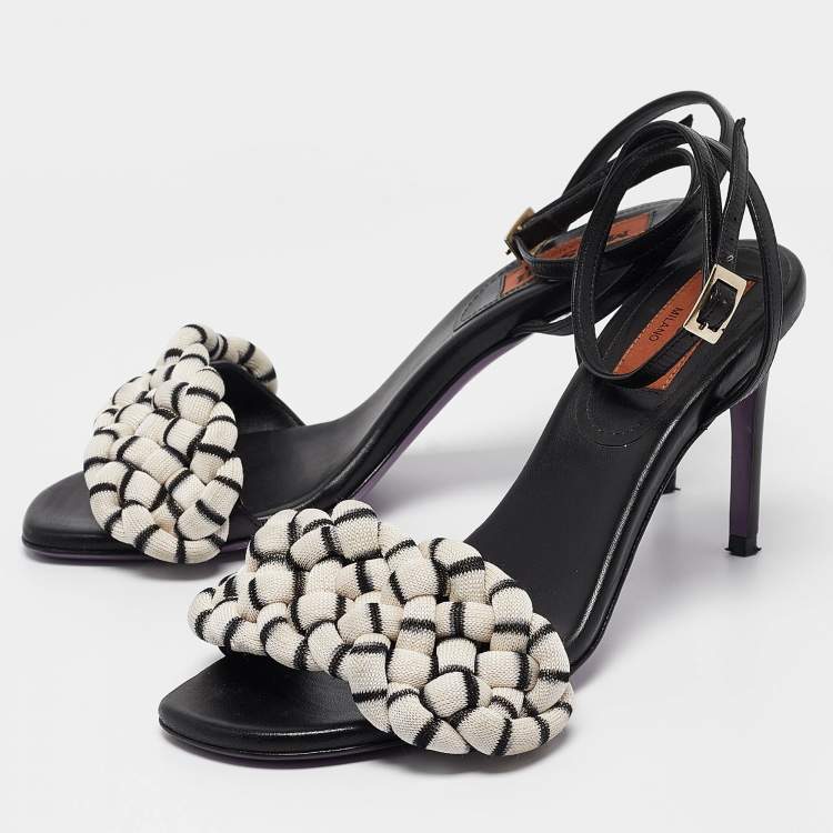 Pre Owned Missoni Black/White Fabric and Leather Ankle Strap Sandals Size 39