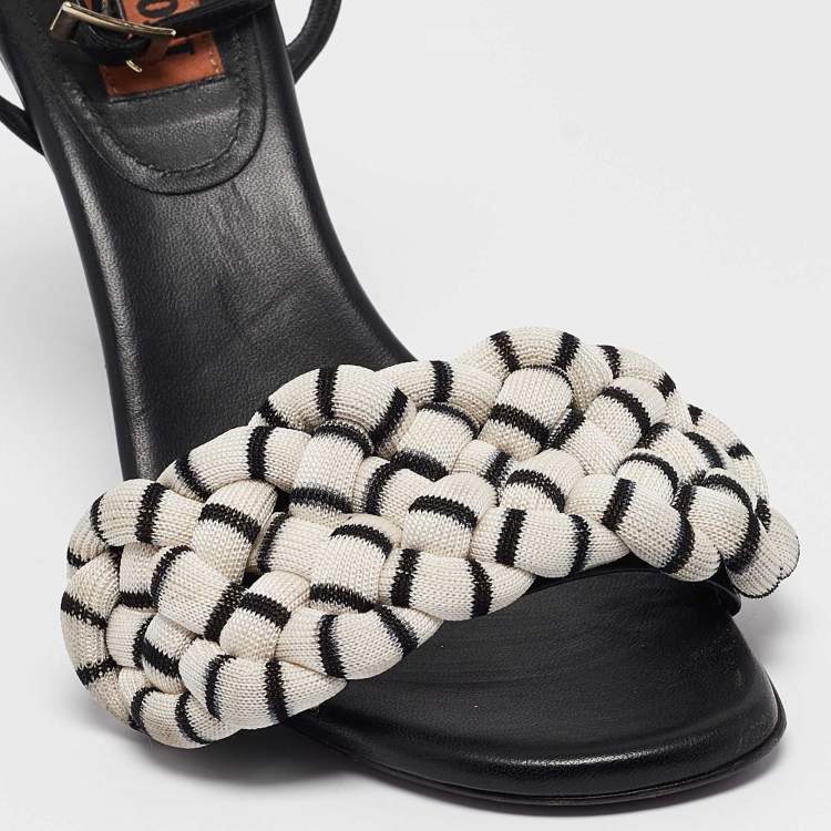 Pre Owned Missoni Black/White Fabric and Leather Ankle Strap Sandals Size 39