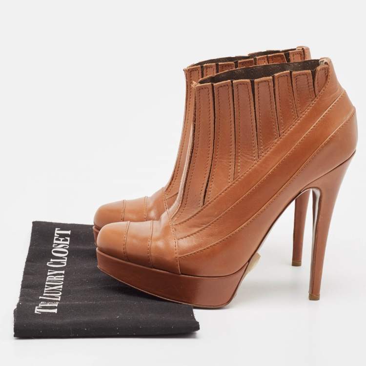 Pre Owned Missoni Brown Leather Ankle Length Boots Size 39.5