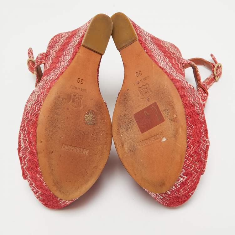 Pre Owned Missoni Red Lurex Fabric Wedge Sandals Size 39