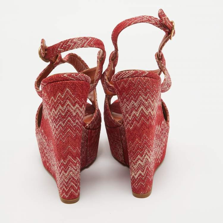 Pre Owned Missoni Red Lurex Fabric Wedge Sandals Size 39