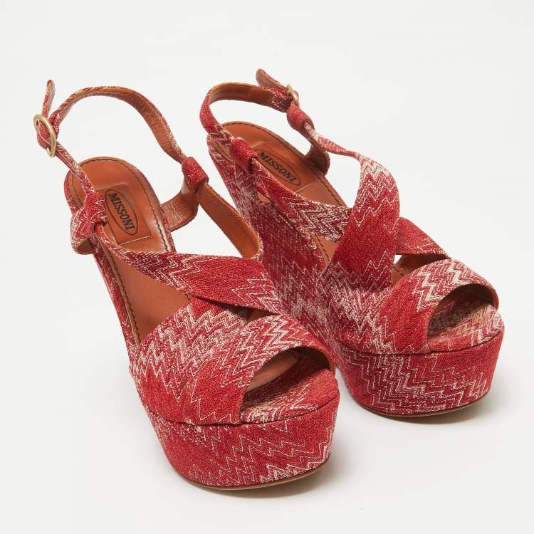 Pre Owned Missoni Red Lurex Fabric Wedge Sandals Size 39