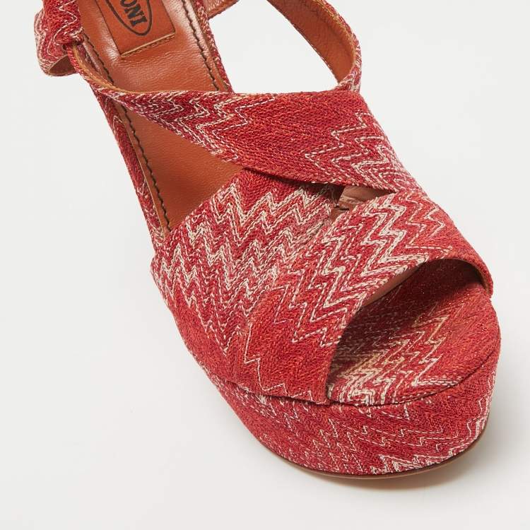Pre Owned Missoni Red Lurex Fabric Wedge Sandals Size 39