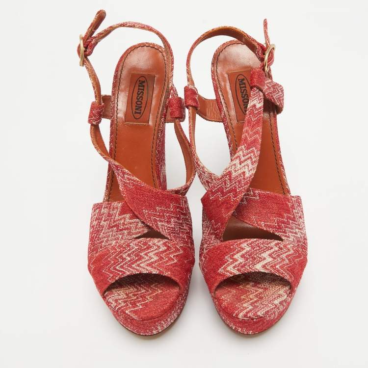 Pre Owned Missoni Red Lurex Fabric Wedge Sandals Size 39