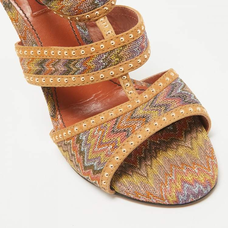 Pre Owned Missoni Brown Lurex Fabric and Suede Ankle Strap Sandals Size 39