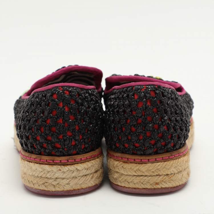 Pre Owned Missoni Multicolor Woven Raffia Floral Detail Platform Espadrille Smoking Slippers Size 35