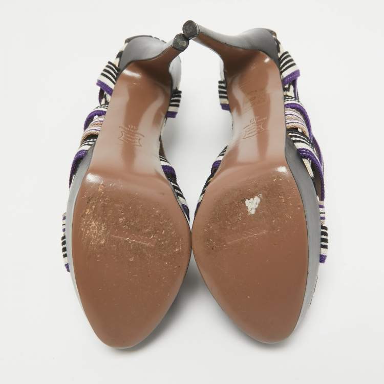 Pre Owned Missoni Multicolor Canvas and Leather Ankle Strap Sandals Size 40