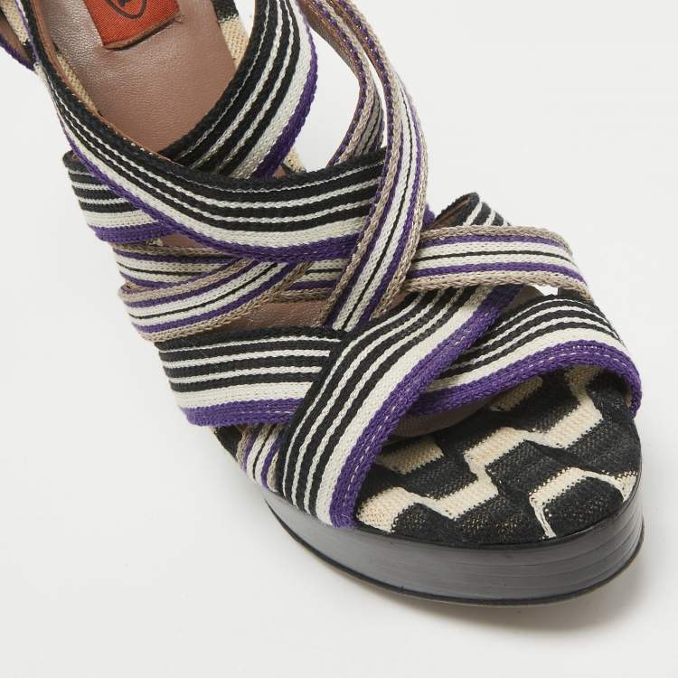 Pre Owned Missoni Multicolor Canvas and Leather Ankle Strap Sandals Size 40
