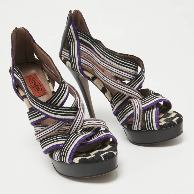 Pre Owned Missoni Multicolor Canvas and Leather Ankle Strap Sandals Size 40