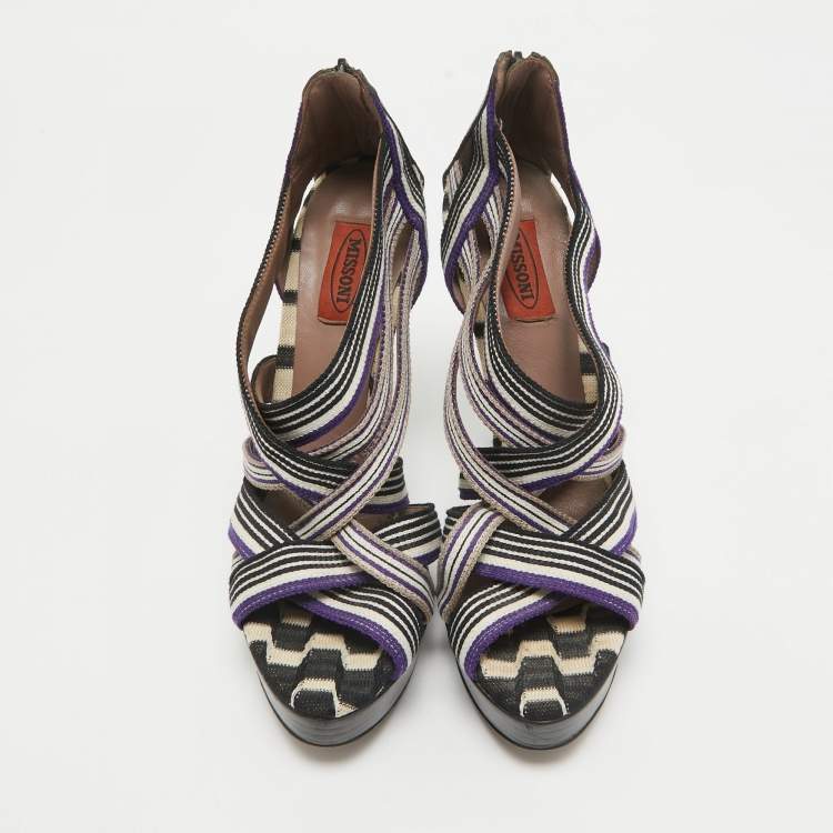 Pre Owned Missoni Multicolor Canvas and Leather Ankle Strap Sandals Size 40