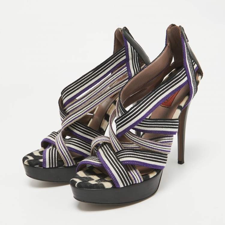 Pre Owned Missoni Multicolor Canvas and Leather Ankle Strap Sandals Size 40