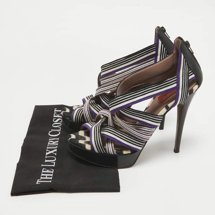 Pre Owned Missoni Multicolor Canvas and Leather Ankle Strap Sandals Size 40