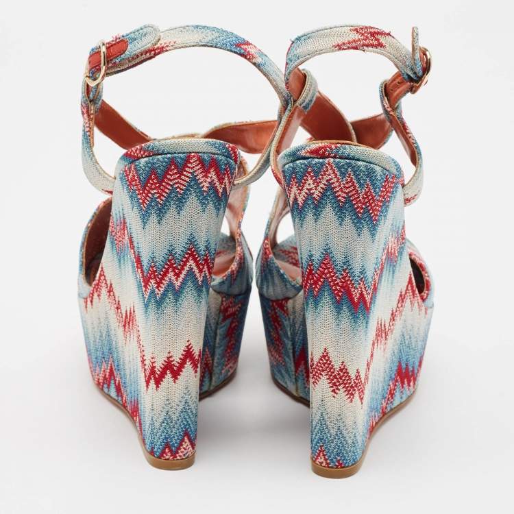 Pre Owned Missoni Multicolor Lurex Fabric Wedge Sandals Size 40