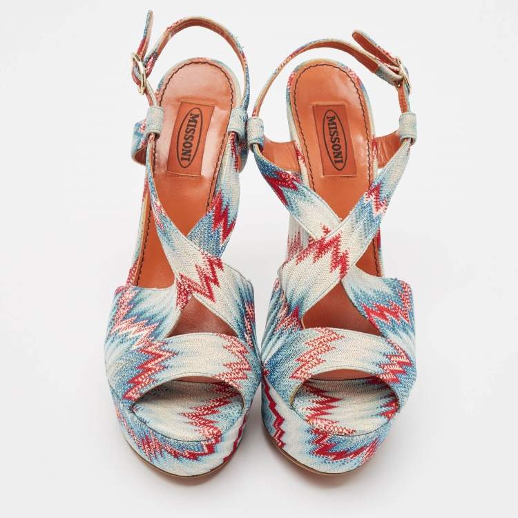 Pre Owned Missoni Multicolor Lurex Fabric Wedge Sandals Size 40