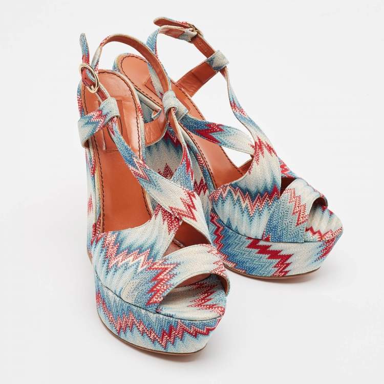 Pre Owned Missoni Multicolor Lurex Fabric Wedge Sandals Size 40
