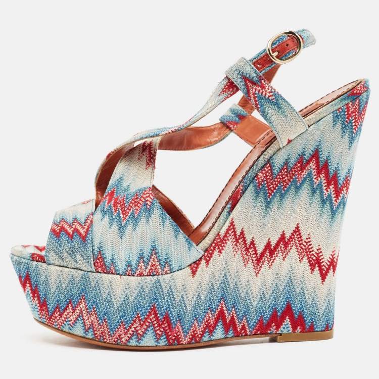 Pre Owned Missoni Multicolor Lurex Fabric Wedge Sandals Size 40