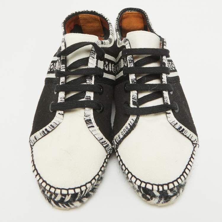 Pre Owned Missoni Black/White Canvas Espadrille Flats Size 36