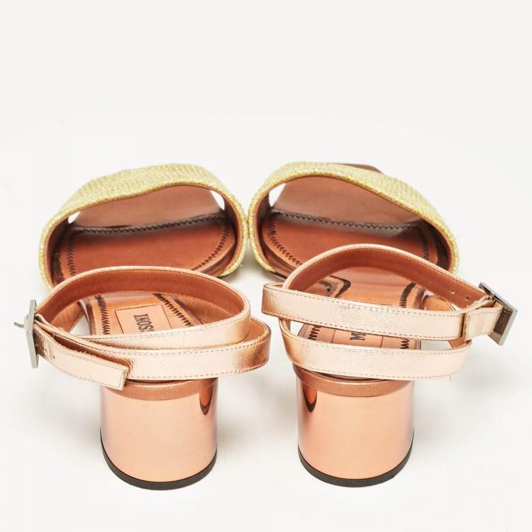 Pre Owned Missoni Gold/Yellow Leather and Lurex Fabric Ankle Strap Sandals Size 38