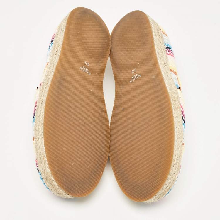 Pre Owned Missoni Multicolor Knit Fabric Espadrilles Flat Size 38