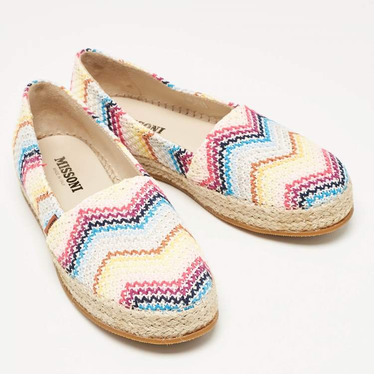 Pre Owned Missoni Multicolor Knit Fabric Espadrilles Flat Size 38