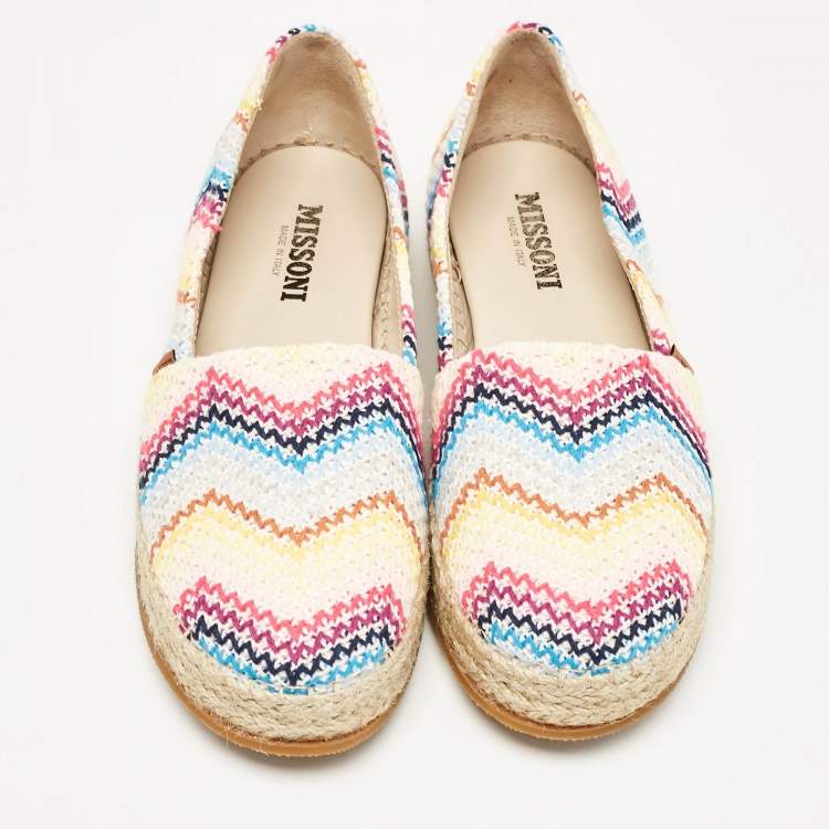 Pre Owned Missoni Multicolor Knit Fabric Espadrilles Flat Size 38