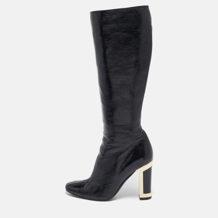 Pre Owned Missoni Black Patent Leather Calf Length Boots Size 39