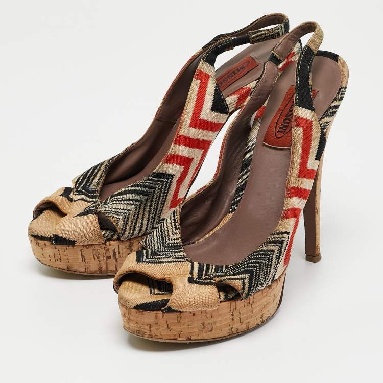 Pre Owned Missoni Multicolor Knit Fabric Platform  Slingback Sandals Size 36